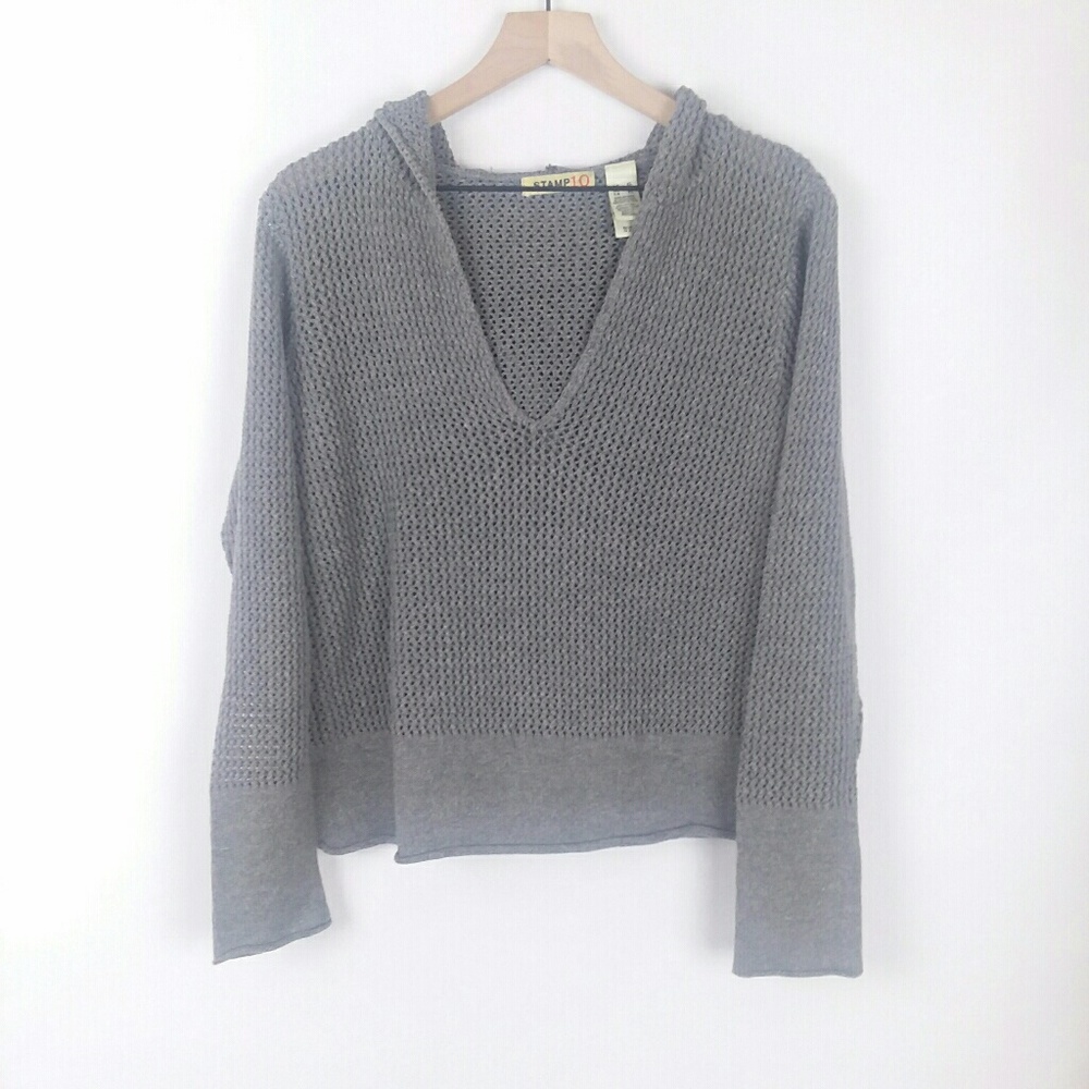 Stamp 10 gray hooded v neck sweater